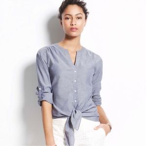 Ann Taylor V-Neck Chambray Tie-Front Shirt